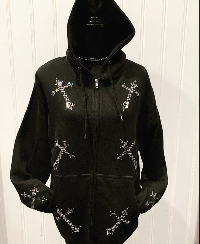 Original Slanted Cross Rhinestones Zip Hoodie - Etsy