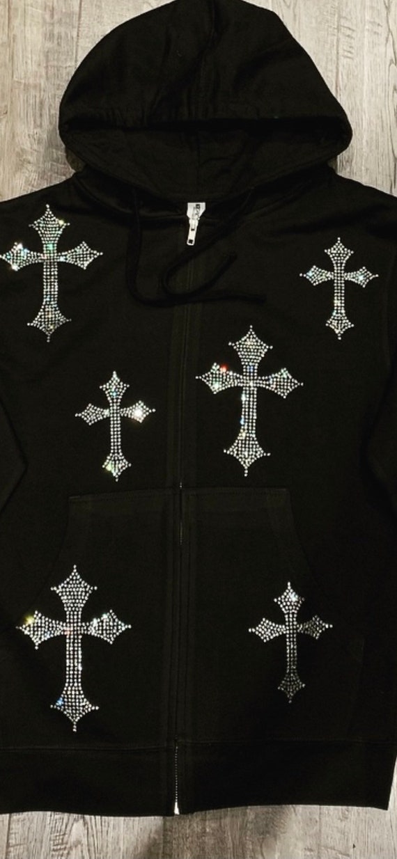 Rhinestones Cross Zip up Hoodie - Etsy