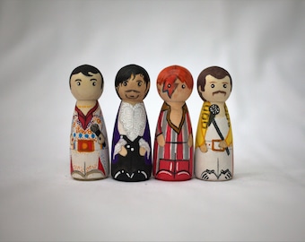 Legend Peg dolls***Elvis, Prince, David Bowie and Freddie Mercury. Cake toppers, Music Memorabilia