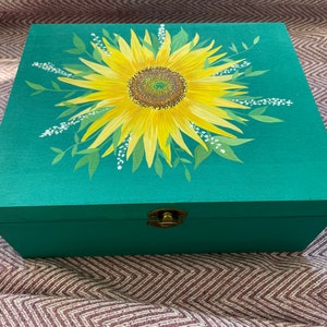 Beautiful original hand painted box with  sunflower design*ideal for storage, jewellery, or just a decorative addition to your home