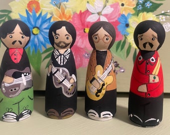 Hand Painted Beatles Peg Dolls: Set of 4, Cake Topper