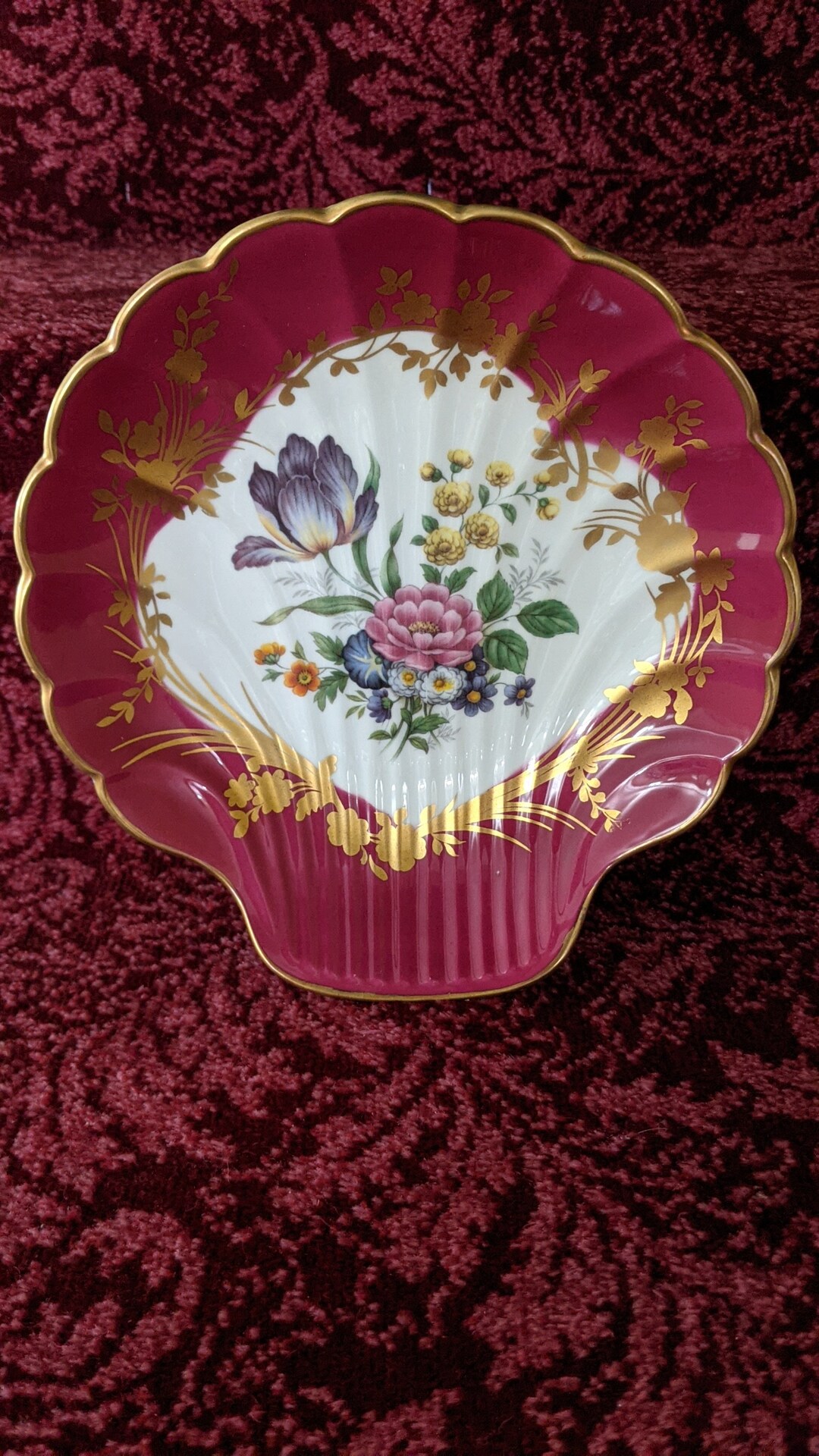 Vintage Limoges Shell Dish 9 Burgundy Florals Etsy