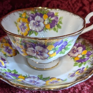 Vintage Royal Albert Wide Bowl Teacup and Saucer Bone China England Pansies
