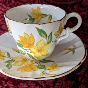 Vintage Stanley Teacup and Saucer Bone China England Yellow Lilies