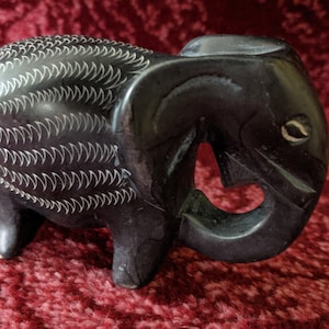vintage Stone Elephant Figurine Black