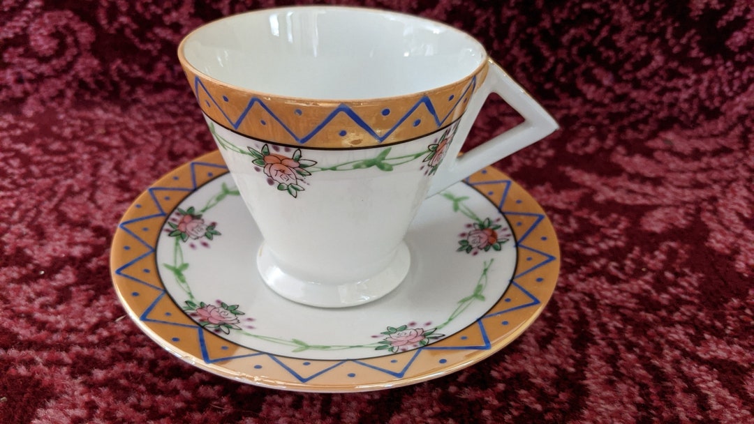 Vintage Japan Art Deco Teacup and Saucer Hand Painted Etsy