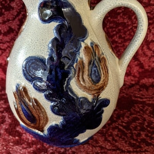 Vintage German Pottery Pitcher Cobalt Blue Salt Glaze Edel Keramik