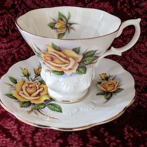 Vintage Royal Albert Teacup and Saucer Bone China England Yellow Roses