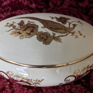 Vintage Royal Worcester Trinket Box Bone China England Golden Bird