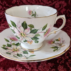 Vintage Royal Vale Teacup and Saucer Bone China England Pink Floral