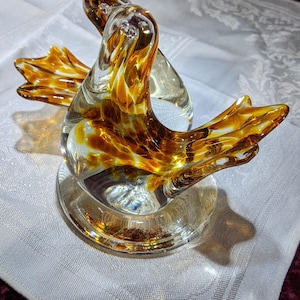 Vintage Art Glass Love Birds Figurine Amber/Clear
