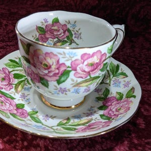 Vintage Roslyn Teetasse und Untertasse Bone China England Pink Perfection