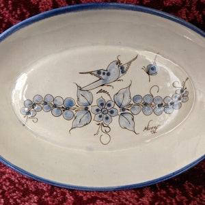 Vintage Tonala Oval Platter Mexico Hand Painted Bird/Florals