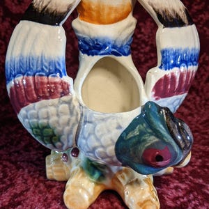 Maceta vintage de loro de cerámica japonesa pintada a mano