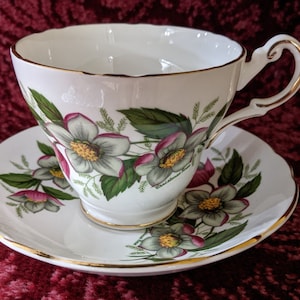 Vintage Regency Teacup and Saucer Bone China England Christmas Rose