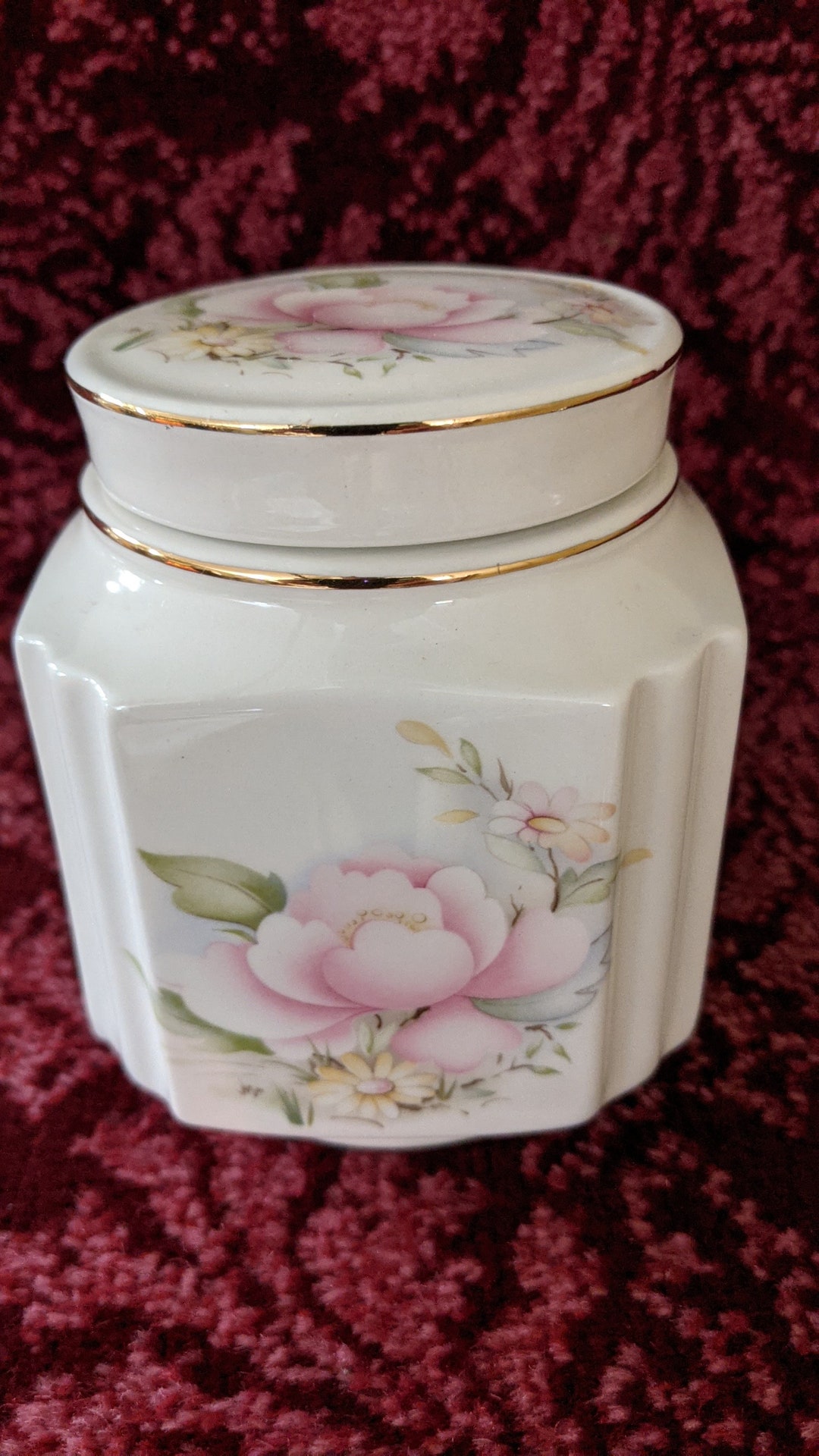 Vintage Sadler Tea Caddy Bone China England Pink Floral Etsy