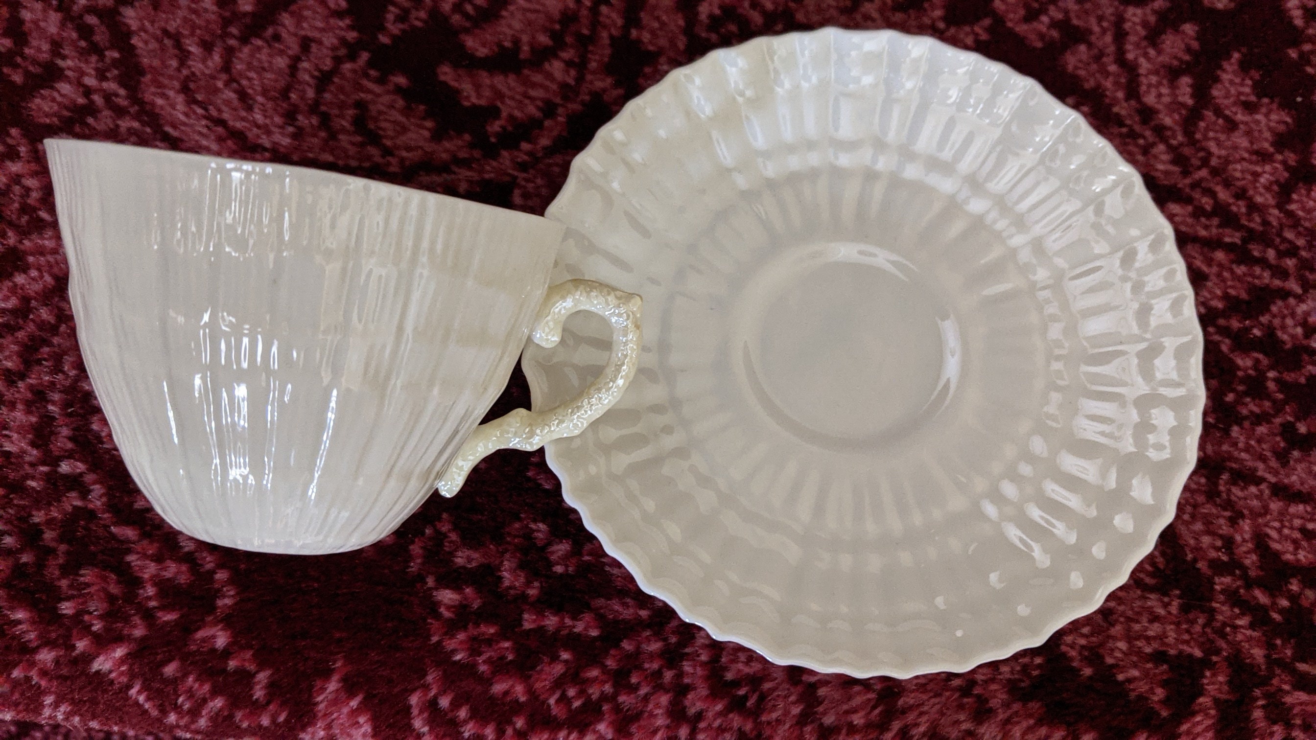 Belleek Limpet Pattern Cup and Saucer Green Mark Etsy
