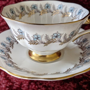 Vintage Royal Albert Teacup and Saucer Bone China England Wide Bowl Blue Floral