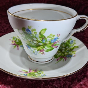 Vintage Clare Teacup and Saucer Bone China England Lily of the Valley Bouquets