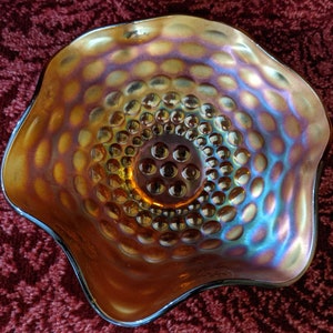 Vintage Fenton Carnival Glass Ruffled Bowl Coin Dot