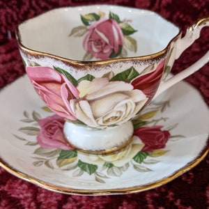 Vintage Queen Anne Teacup and Saucer Bone China England Large Roses