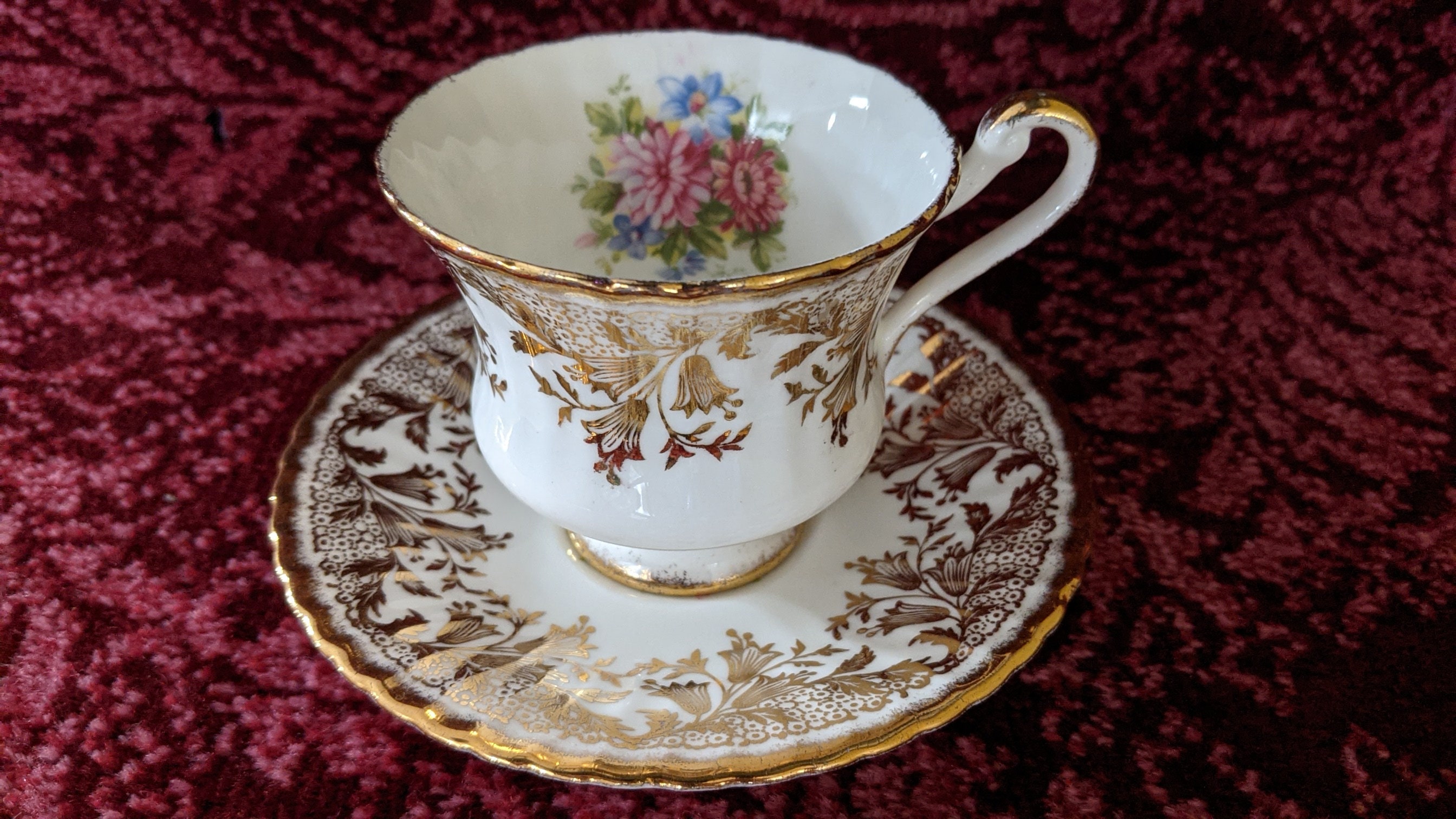 Vintage Paragon Teacup and Saucer Bone China England Gold Filigree