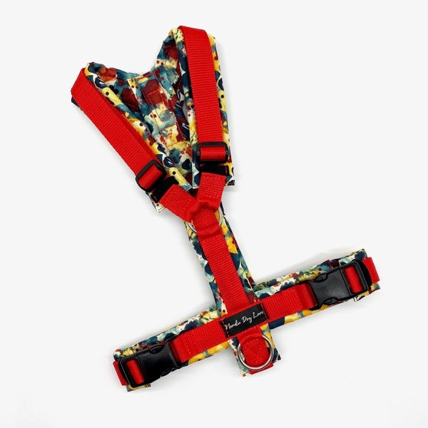 Lead harness, dog harness, Y-harness with colorful watercolor heart pattern "Watercolour Hearts", color selection possible