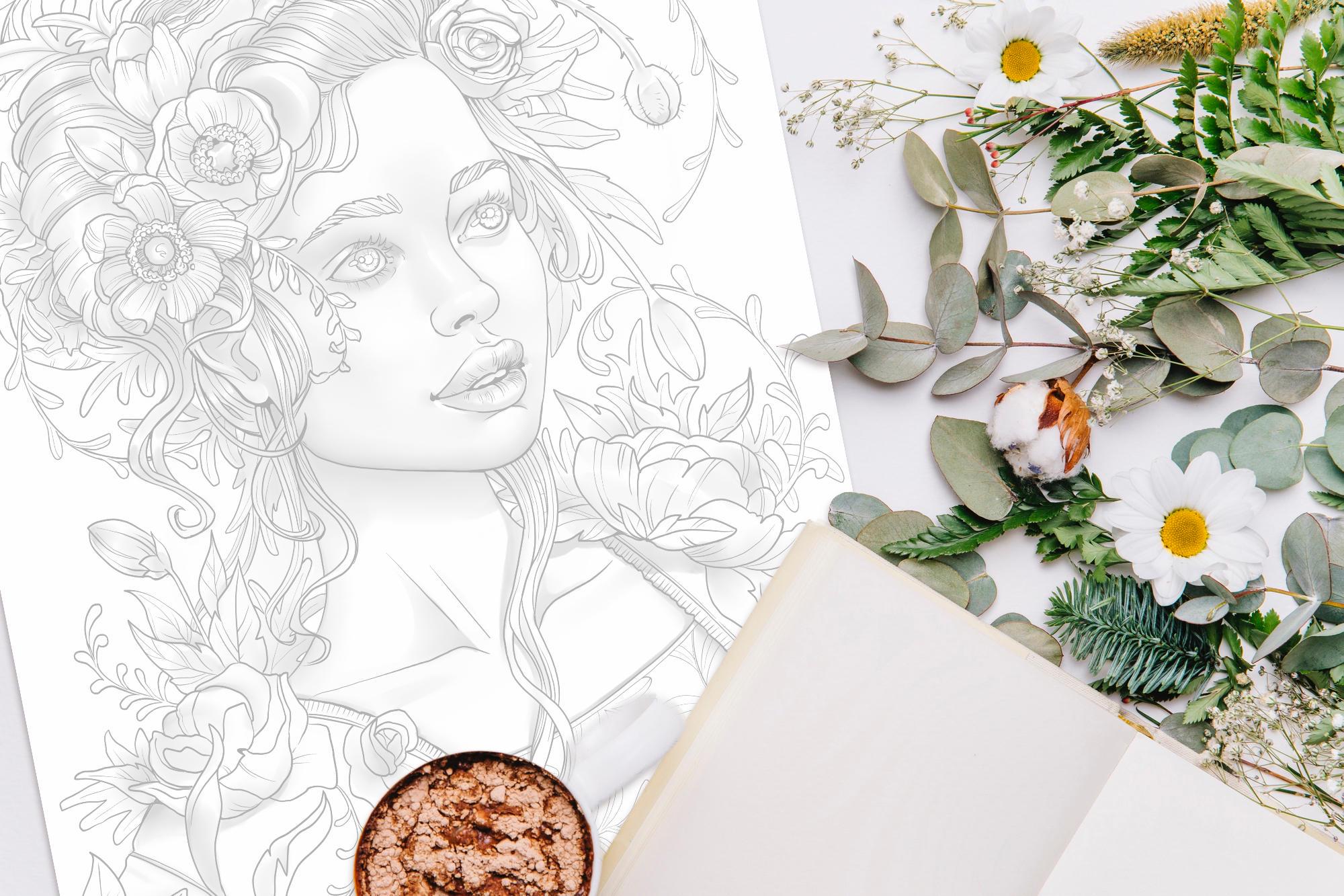 Spring Girl - Printable Coloring Page, Classic and Grayscale - Etsy