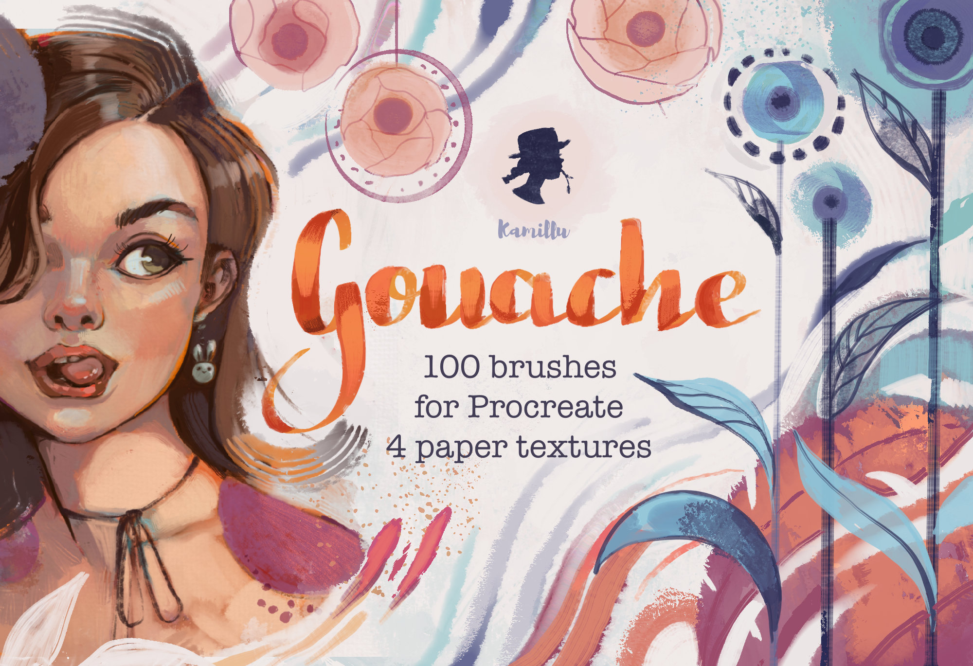 100 pinceles de gouache para Procreate – Texturas de pintura realistas, sellos y papel