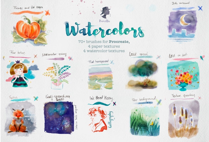 70 Procreate Watercolors brush set image 3