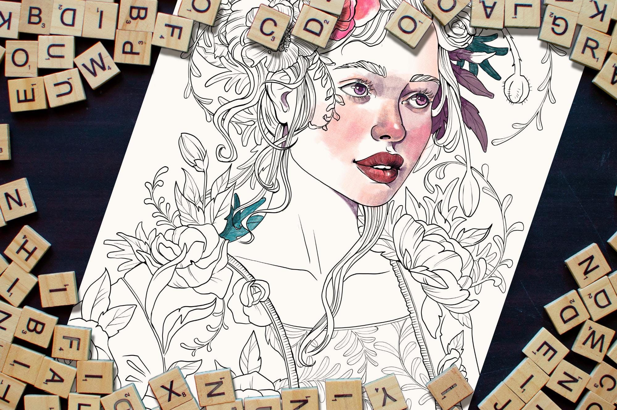Spring Girl - Printable Coloring Page, Classic and Grayscale - Etsy