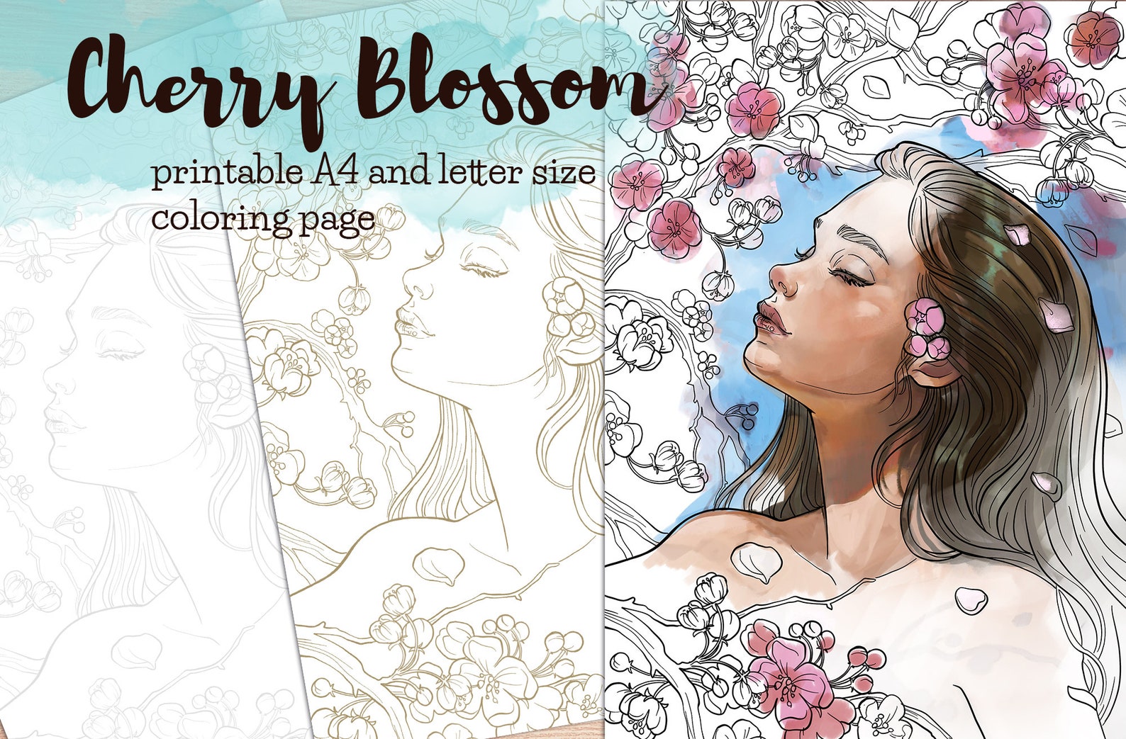 Cherry Blossom Printable Coloring Page Etsy