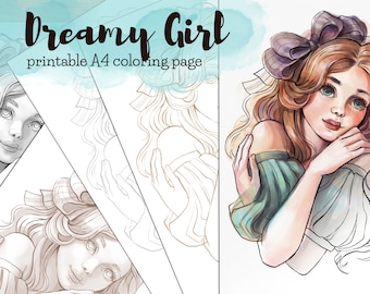 Página para colorear imprimible de Chica Soñadora
