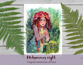 Midsummer night- original watercolor illustration by Kamila Stankiewicz