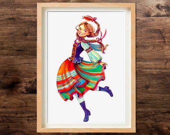 Polish Folk Girl - fine art print of watercolor by Kamila Stankiewicz