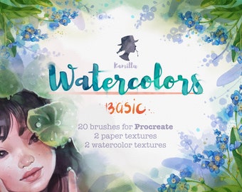 Watercolors Basic 20 brushes for Procreate