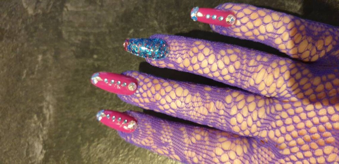 Drag Nail Gloves / Cosplay. Purple Mid Length Stretch Lace Etsy