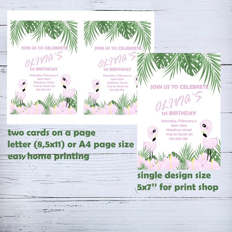 Flamingo Printable Birthday Invitation, Flamingo Party Invite, Jpg File ...