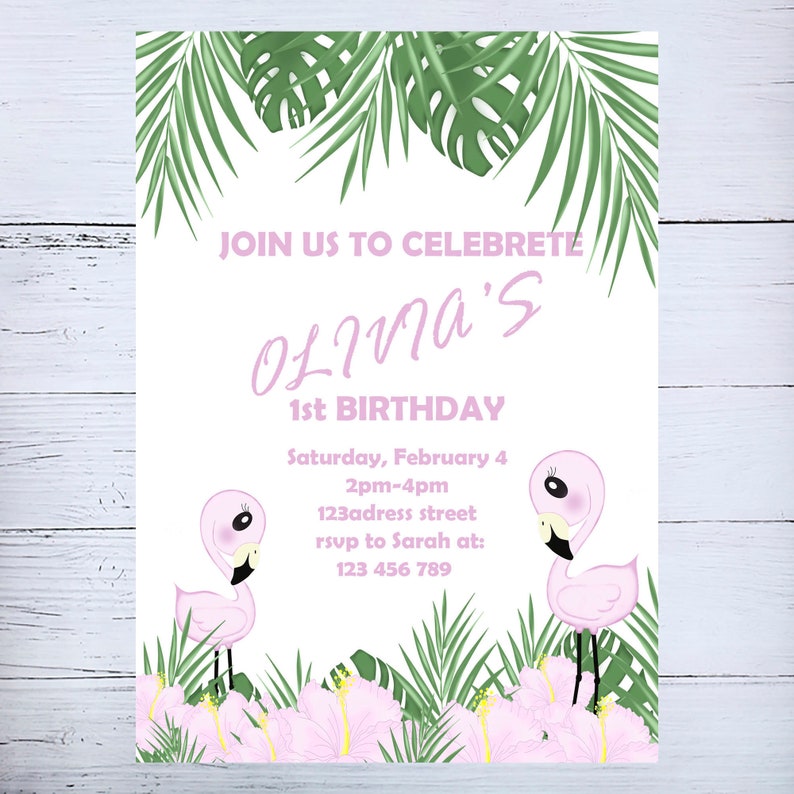 Flamingo Printable Birthday Invitation, Flamingo Party Invite, Jpg File ...