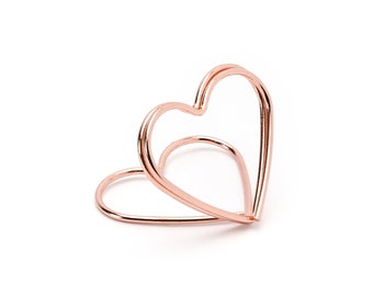 Rose Gold Heart Place Card Holders: Wedding Table Decor, Set of 10