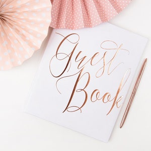 Libro de visitas de oro blanco y rosa, libro de visitas de boda, libro de visitas de despedida de soltera, decoración de baby shower, libro de visitas de fiesta, libro de visitas de cumpleaños