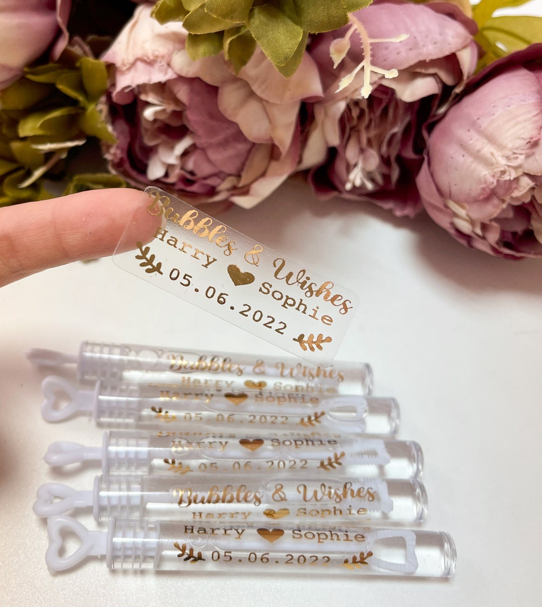 24PCS Wedding Soap Bubble Tube Labels, Custom Wedding Favor