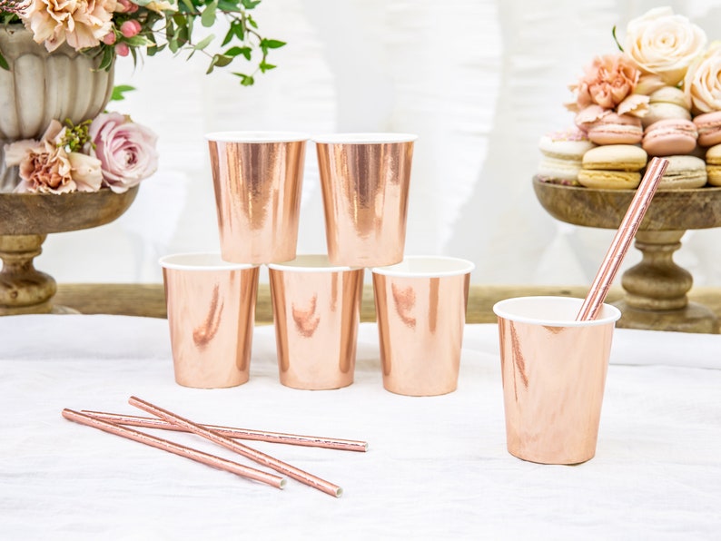 6 Rose Gold Cups, Hen Party, Rose Gold Team Bride Party Cups
