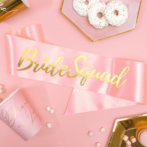 Pink Bride Squad Sash, Hen Party Sash, Bachelorette Satin Sash, Team Bride Sash, Bachelorette Party Decor, Bridal Shower Prop image 1