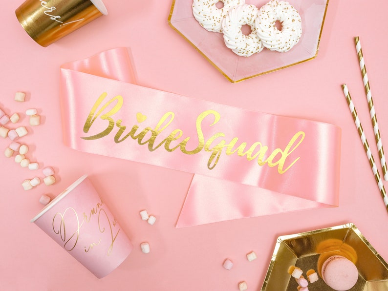 Pink Bride Squad Sash, Hen Party Sash, Bachelorette Satin Sash, Team Bride Sash, Bachelorette Party Decor, Bridal Shower Prop image 1