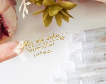 24PCS Custom Wedding Bubble Tube Labels, Gold Foil Sticker, Labels ONLY, Wedding Send Of, Personalised Wedding Favour, Bubble Wand Label