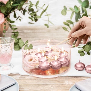6 Rose Gold Floating Candles, Rose Gold Wedding Candle Decor,  Rose Gold Table Candles, Birthday Party Decor, Rose Gold Dinner Party