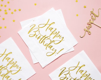 Servilletas doradas con la frase "Feliz Cumpleaños" - Vajilla para fiestas (paquete de 20)