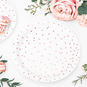 6 Rose Gold Paper Plates, White Paper Plates, Birthday Party Decor, Baby Shower Tableware, Princess Party Decor, Engagement Party