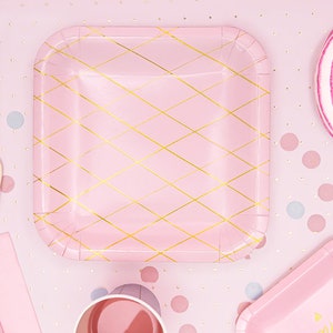 6 Light Pink Paper Plates, Birthday Party Decor, Baby Shower Tableware, Princess Party Decor, Engagement Party, Birthday Party Gold Plates